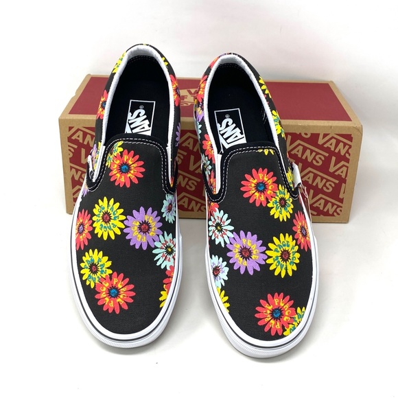 VANS Classic Slip On Low Top Floral Black Women Canvas Size Sneakers VN0A5JMHNX0 - Picture 9 of 12